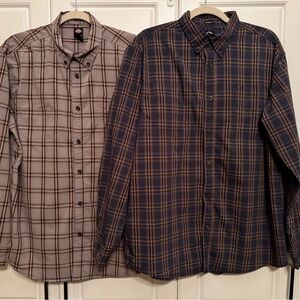 Bundle of 2 Dickies Brown and Blue Casual Button Down Shirts Size L Relaxed Fit